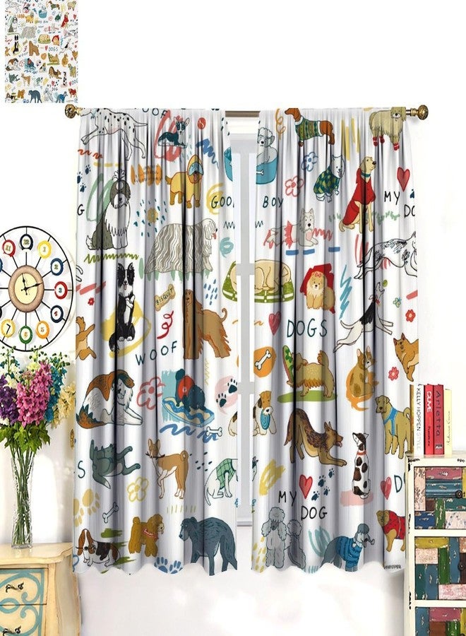 AAVEUP Dog Curtains for Bedroom,Cartoon Funny Quirky Cute Dog Bone Paw Prints Different Kinds of Loyal Pet Dogs Dogs Window Drapes Print for Boys Girls Living Room Dog House 42x45in（No Blackout） - Image 5